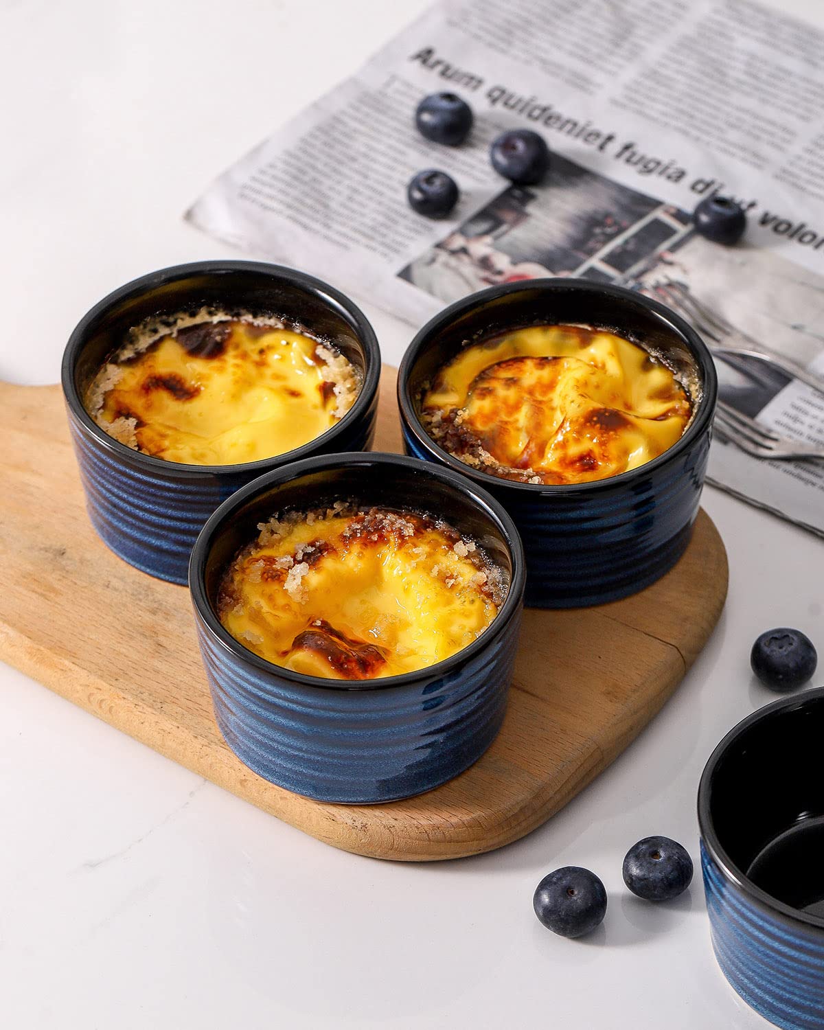 Hasense 6 oz Ramekins for Baking,Ceramic Souffle Dish Oven Safe Set of 6,Porcelain Dipping Sauce Bowls for Pudding, Creme Brulee, Souffle, Serving Dip, Custard, Ice Cream(Blue) Hasense