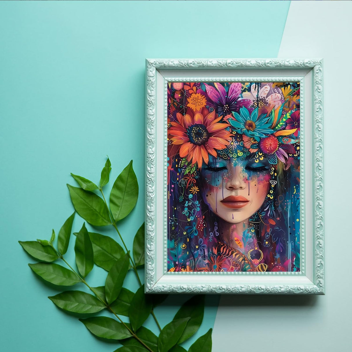 Beautiful Woman Diamond Art Kits for Adults, Flower Diamond Painting Kits, Dimond Art Paintings Kit, 5D Diamond Dot, Small Gem Painting Kit, Crystal Art Beginner, Home Wall Decor Gifts (12x16inch) Rekxtmo