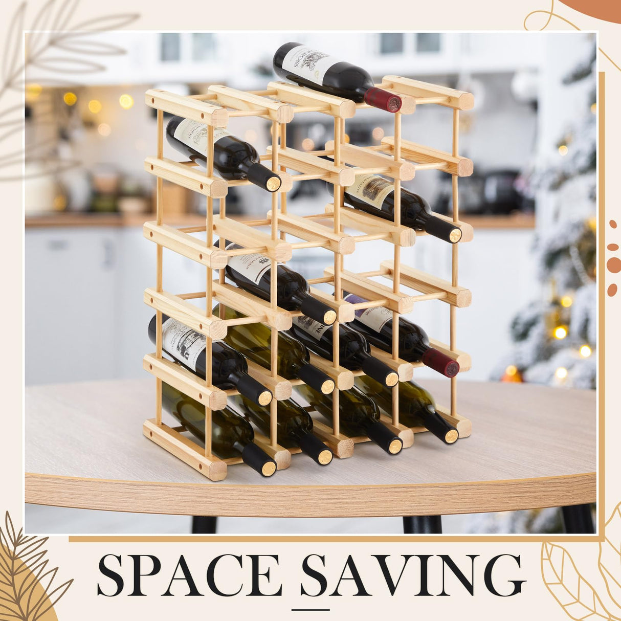 Juexica Wooden Wine Rack Stackable Modular Wine Storage for Inside Cabinet DIY Assembly Wood Wine Shelf Wine Bottle Organizer Insert for Home Cabinet Restaurants Bars Kitchen (24 Bottles) Juexica
