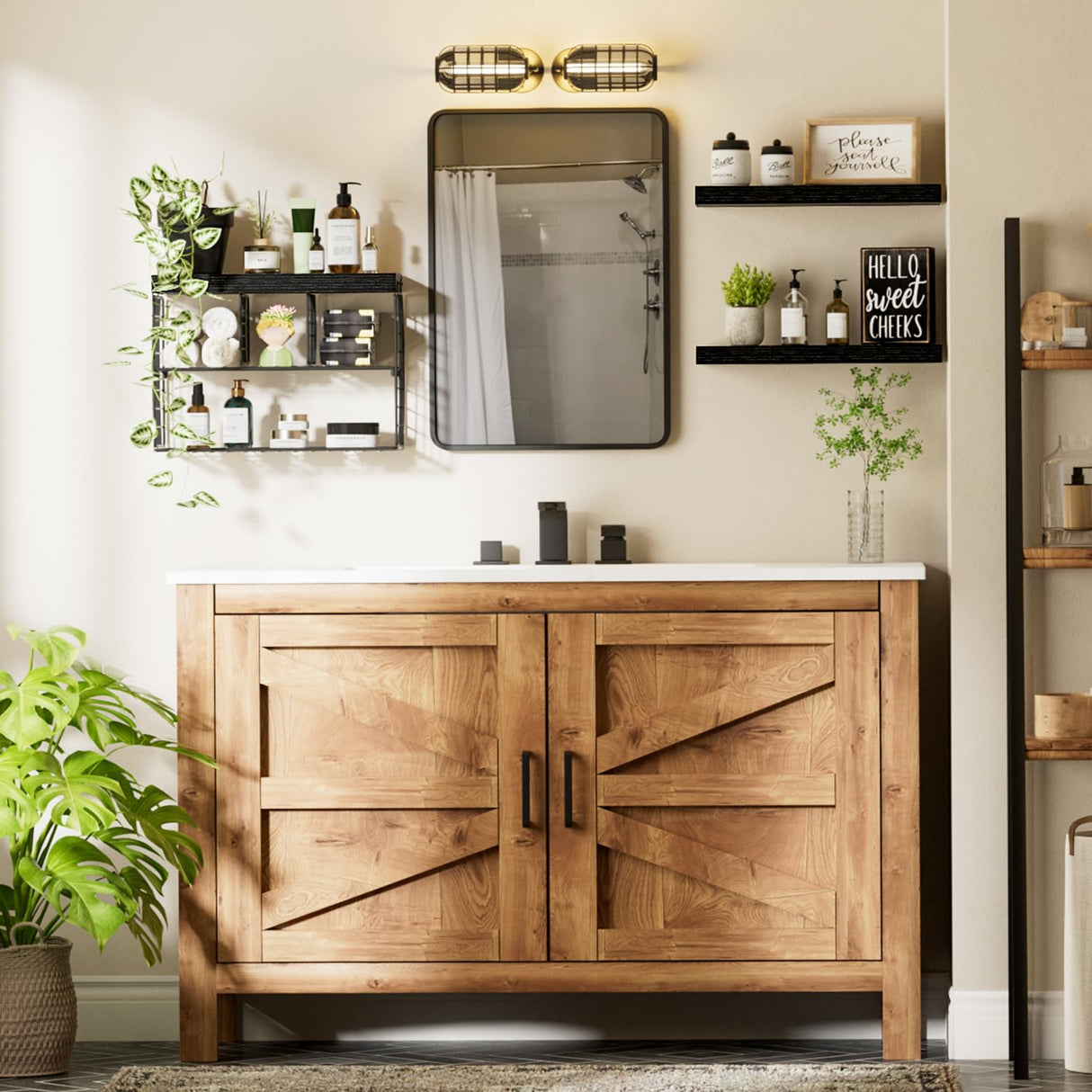 KLUVIS Bathroom Floating Shelves for Wall - Shelf Over Toilet Storage Small Farmhouse Decor Shelves (15.7 inch, Set of 3, Black) KLUVIS