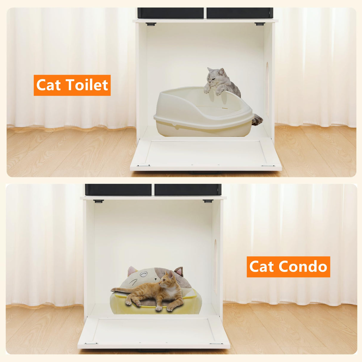 DWANTON Litter Box Enclosure with 3 Storage Shelves and 2 Drawers, 2-in-1 Hidden Cat Litter Box Enclosure Furniture with Shelf, Reversible Entrance, Washable Drawers, 61.8-Inch, White Dwanton