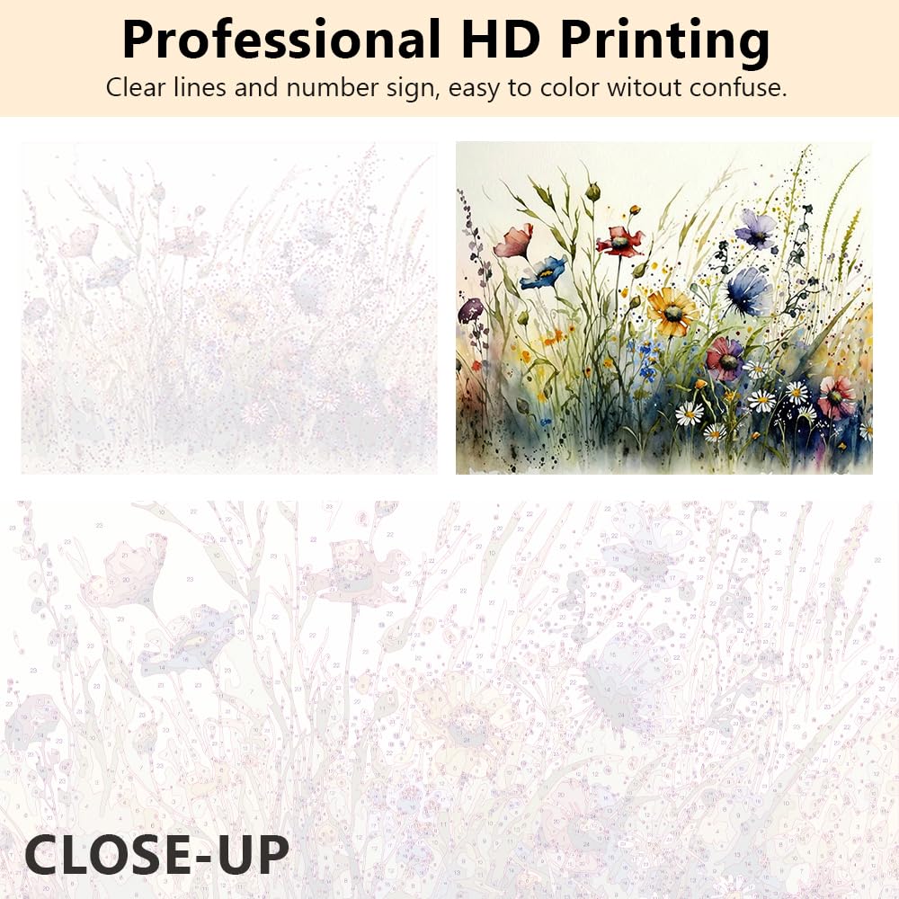 TUMOVO Paint by Numbers Wildflower DIY Adults' Paint-by-Number Kits on Canvas, 16 x 20 Inch TUMOVO