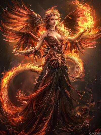 5D Diamond Art Painting Kits Beautiful Phoenix Woman Rising from Ashes Flames DIY Round Full Drill Diamond Paint by Diamond Number Kits for Beginners Crystal Cross Stitch Wall Decoration 30x40cm