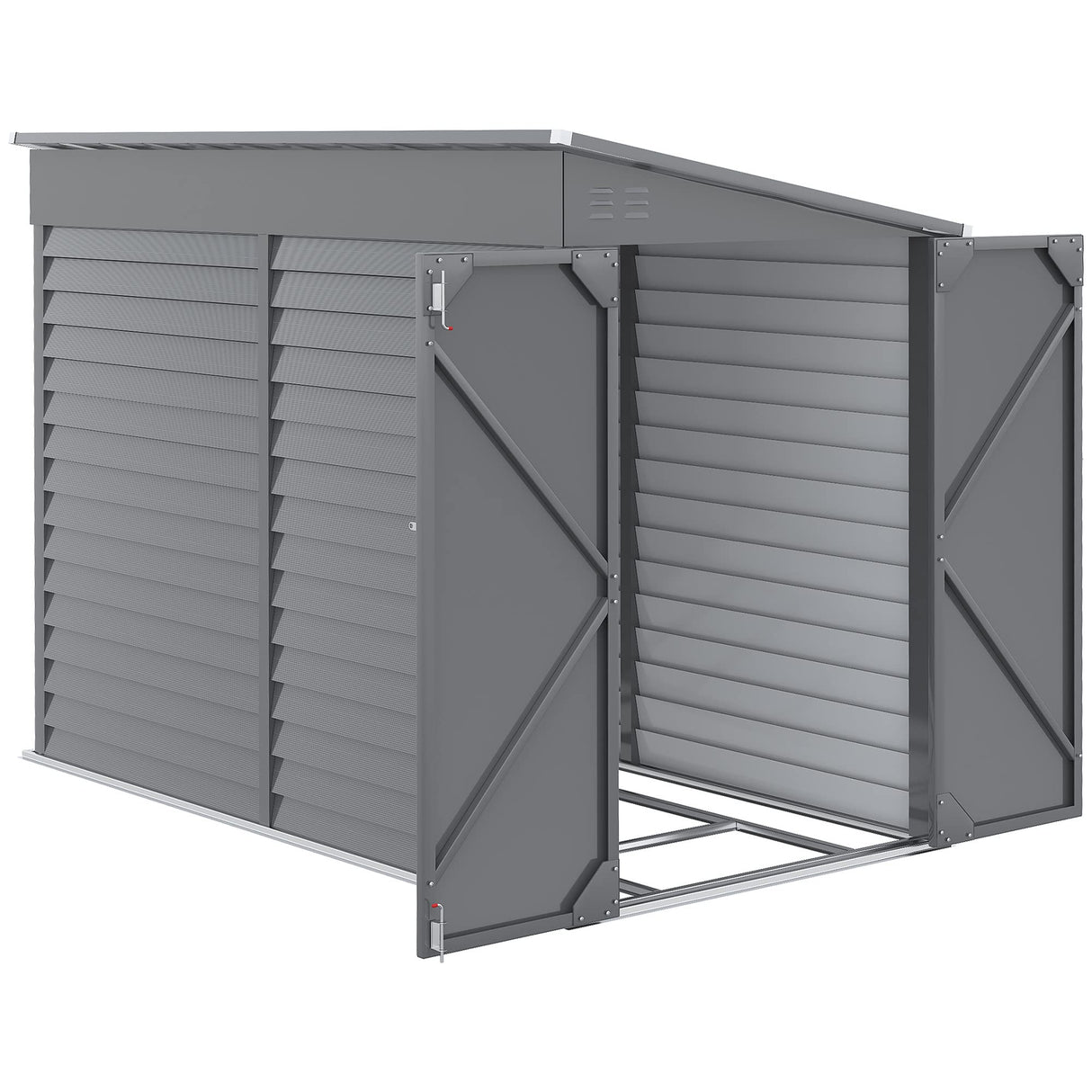 Outsunny 4.6' x 9' Steel Outdoor Storage Shed, Lean to Shed, Metal Tool House with Foundation Kit, Lockable Doors, Gloves and 2 Air Vents for Backyard, Patio, Lawn, Gray Outsunny