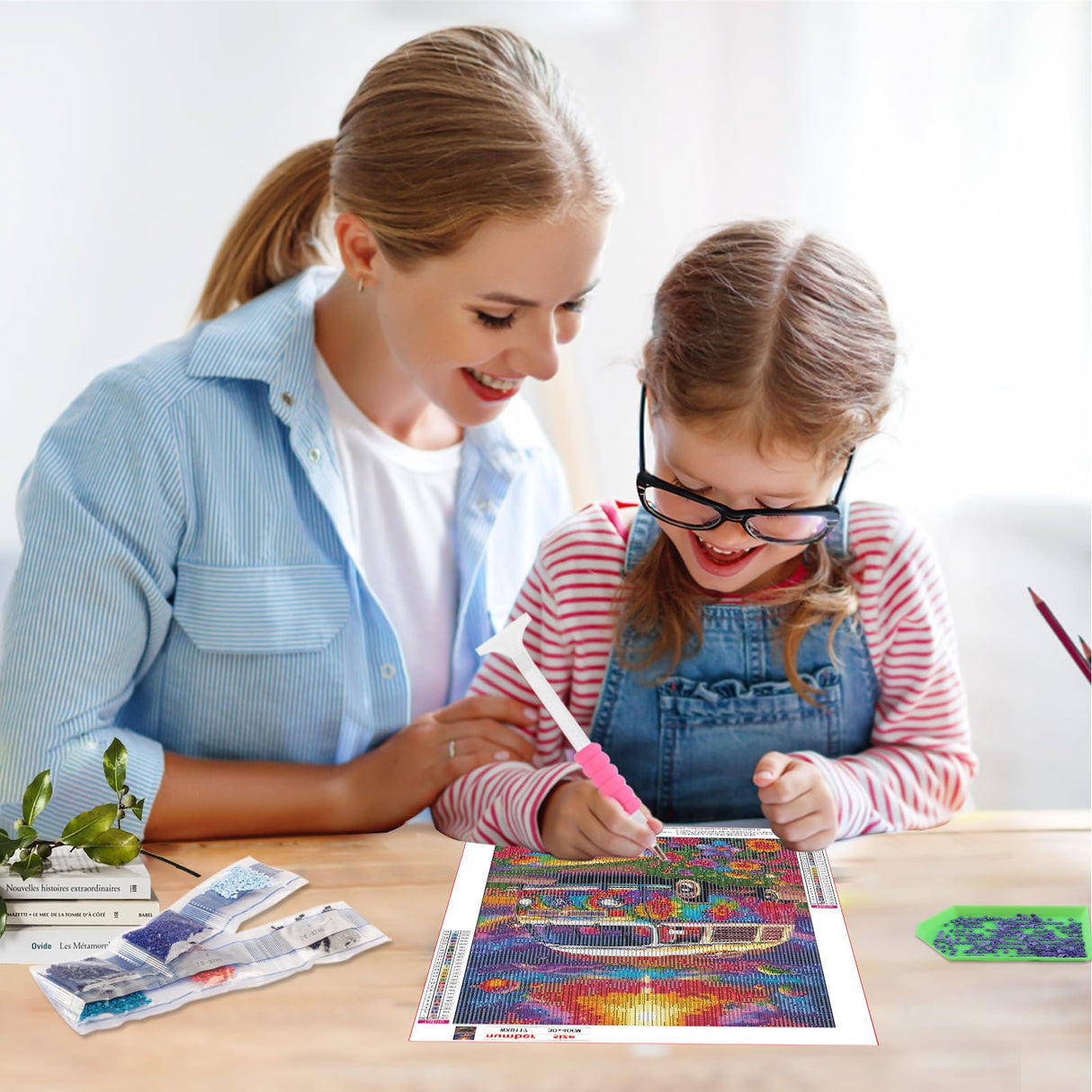 SENQAO Bus Diamond Painting Kits for Adults, Car Flower Full Drill Diamond Dots Paintings for Beginners, Round 5D Paint with Diamonds Pictures Gem Art Painting Kits DIY Crafts Kits 12x16inch SENQAO