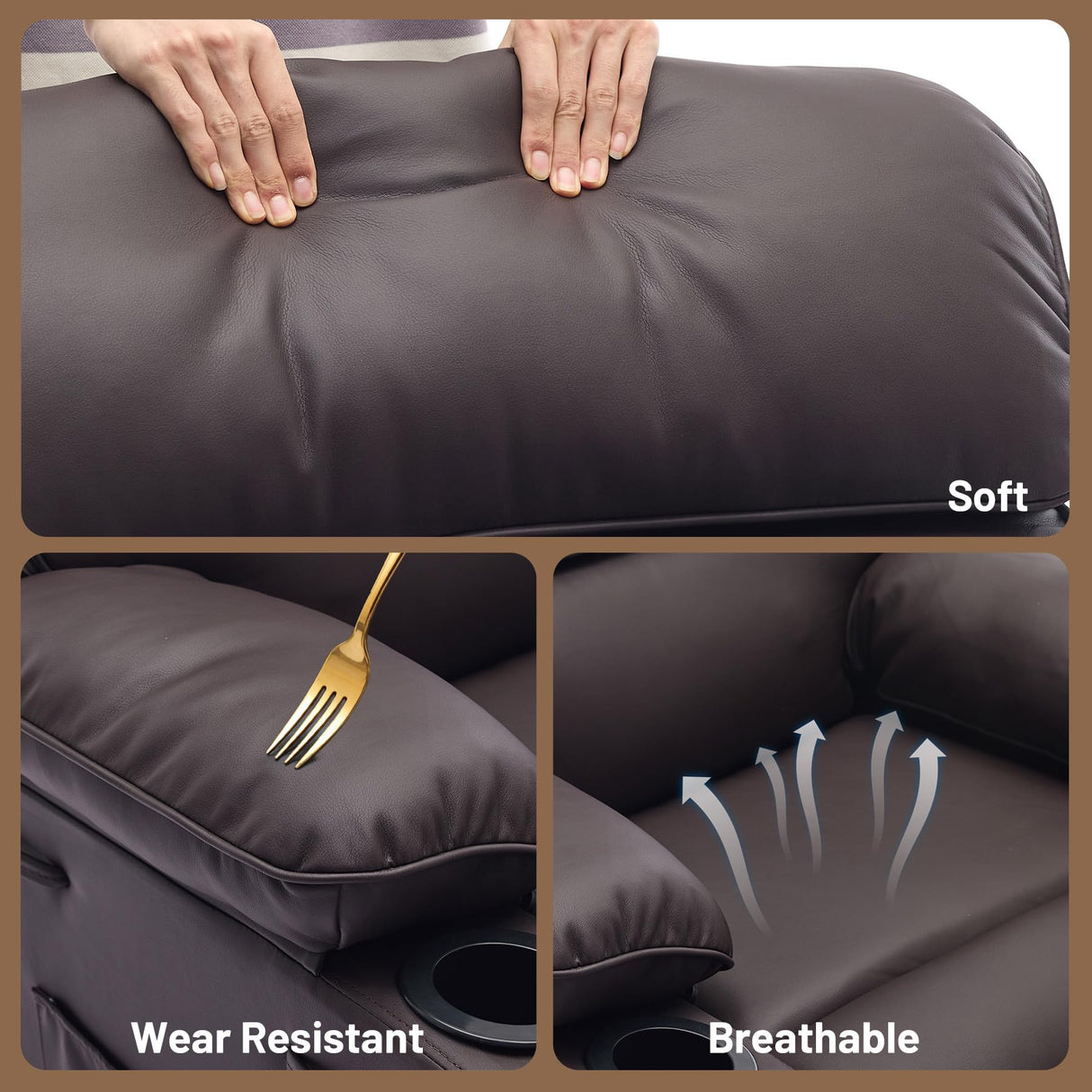 PU Leather Extra Wide Manual Recliner for Adults with Massage and Heat, Large Lazy Chair with 1.5X Sponge Comfort Arm and Back for Living Room, Bedroom PeacefulHues