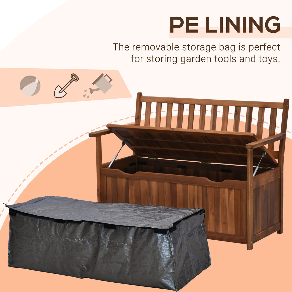Outsunny Teak 41 Gallon Outdoor Storage Bench with Waterproof Lining and 2-Seat Capacity Outsunny