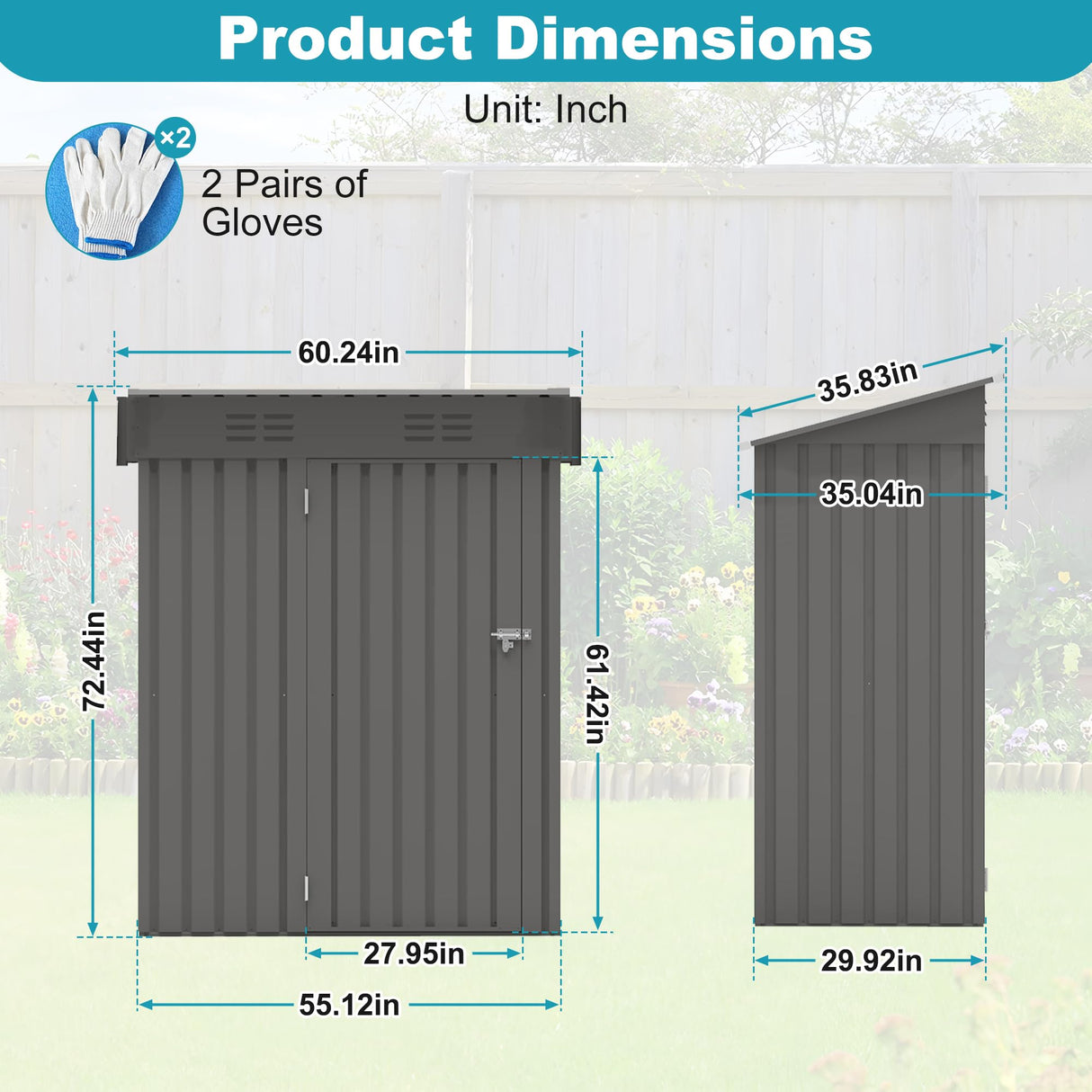 Lyngins 5X3 FT Outdoor Metal Storage Shed, Tool Shed with Pitched Roof and Lockable Door, Compact Garden Shed for Backyard Garden Patio Lawn, Gray Lyngins