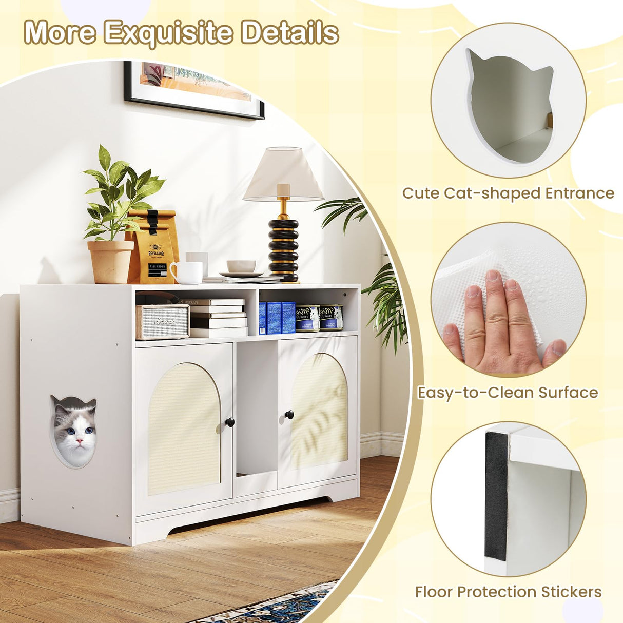 Tangkula Double Litter Box Enclosure, 43 Inch Hidden Litter Box Furniture with Shelves, Removable Scratching Board, 2 Sisal Mats, Large Enclosed Cat Box Enclosure for 2 Cats (White) Tangkula