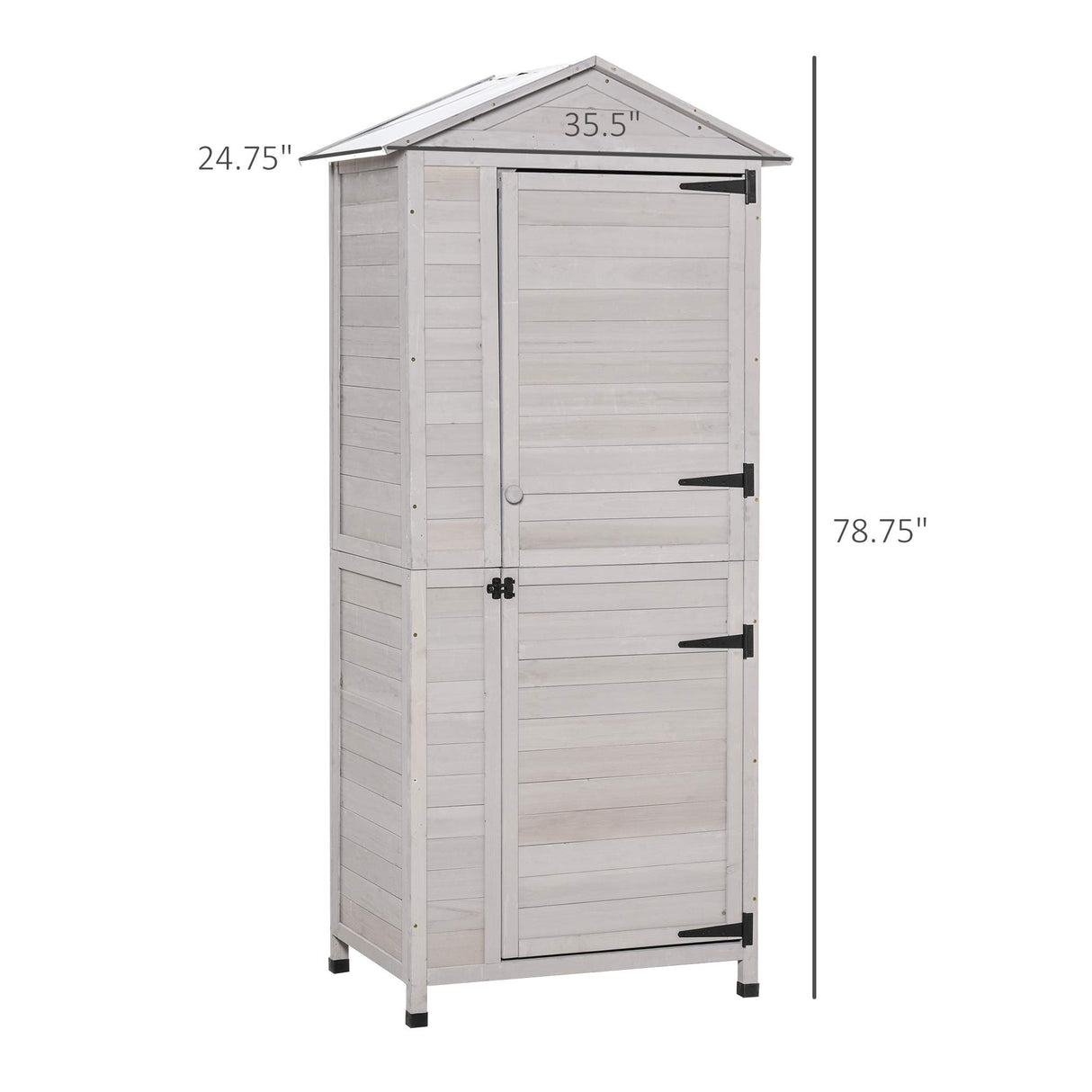 Outsunny 36" x 25" x 79" Wooden Storage Shed Cabinet, Outdoor Tool Shed Organizer with 4-Tier, 3 Shelves with Handle Tin Roof Magnetic Latch Foot Pad, Light Grey Outsunny