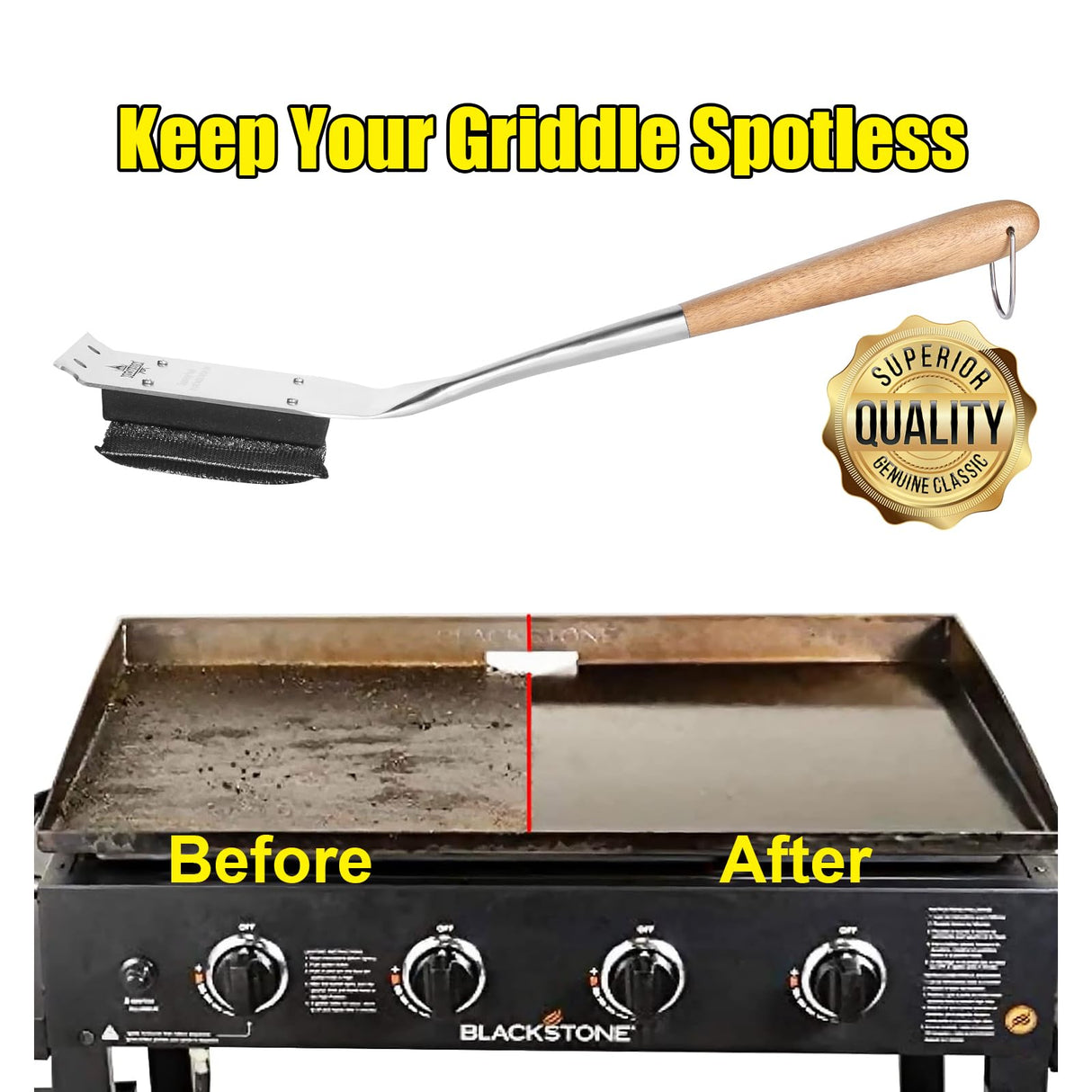 XUDAKAIXIN 18” Extra Strong Steel Fibers Steam Grill Brush-Bristle Free,Water-Activated Design Perfect for Any Grill - with Strong Stainless Steel Wooden Handle,Safe Grill Brush for Outdoor Grill XUDAKAIXIN