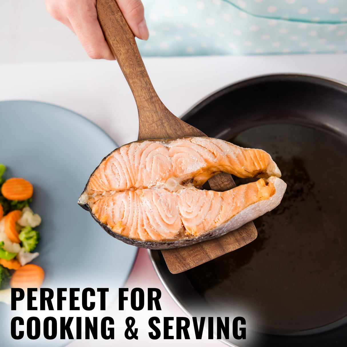 Zulay Kitchen Premium Slotted Spatula - Durable Teak Wooden Spatula For Cooking, Flat Wooden Spatula For Kitchen Use, Smooth Finish Natural Teak Spatula, Non-Stick Wooden Spatula Zulay Kitchen