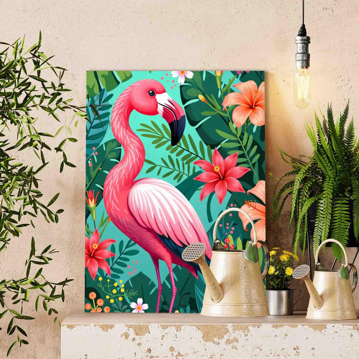 Pink Flamingo DIY Painting by Numbers Kits for Adults Beginner,Lovely Flamingo Painting Art Paint by Number on Canvas Easy to Paint for Beginner for Home Decor Without Frame Spring Decor 16''X20'' Tucocoo