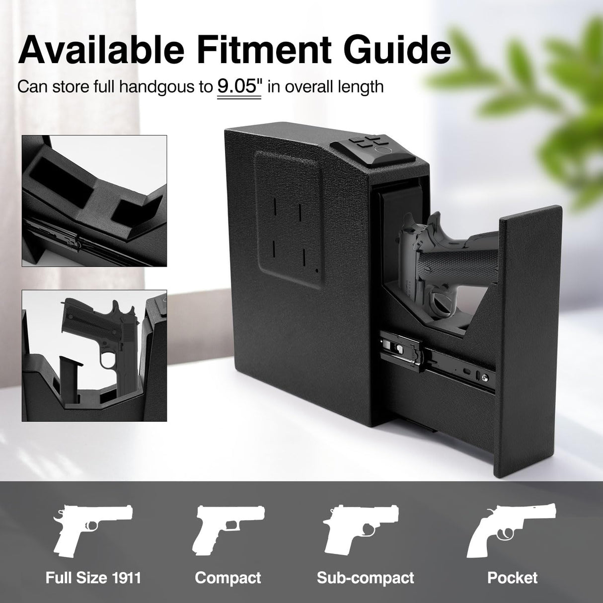 Sgorlds Biometric Slider Gun Safe for Handgun,Auto Sliding Door Hand Gun Safe, Quick Access Pistol Safe for Nightstand, Desk, Bed Side With Fingerprintt, PIN Code, KEY Access Sgorlds