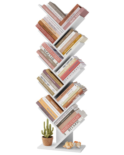 Hoctieon 10 Tier Tree Bookshelf, 10 Shelf Bookcase, Free Standing Tree Bookcase, Display Floor Standing Shelf for Books, Book Shelf Organizer, White