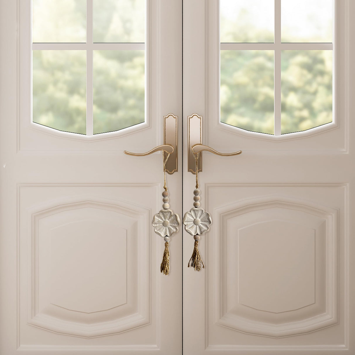 2pcs Carved Floral Tassels with Farmhouse Wood Beads - Multi-Functional Wall Decor Tray Home Decoration (Natural) Musanpou