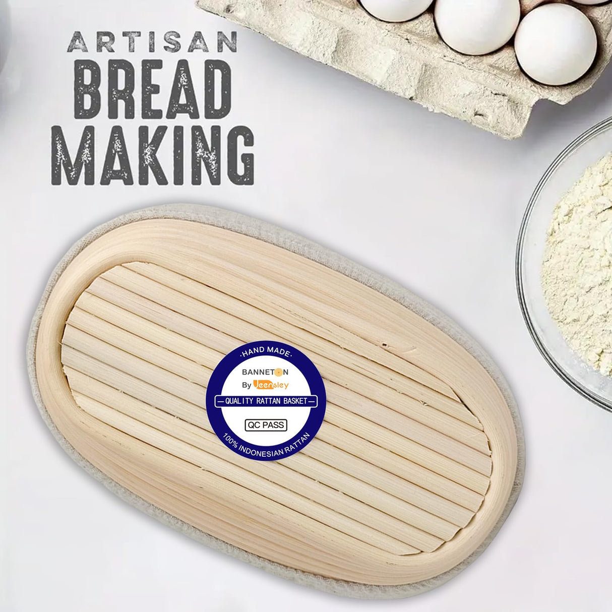 Jeensley Boxed Sourdough Bread Proofing Baskets with 2025 Brochure Banneton Set of 2, Round & Oval Shape Bowls with Liners, Handmade from Quality Natural Indonesian Rattan Bread Baking Supplies Jeensley