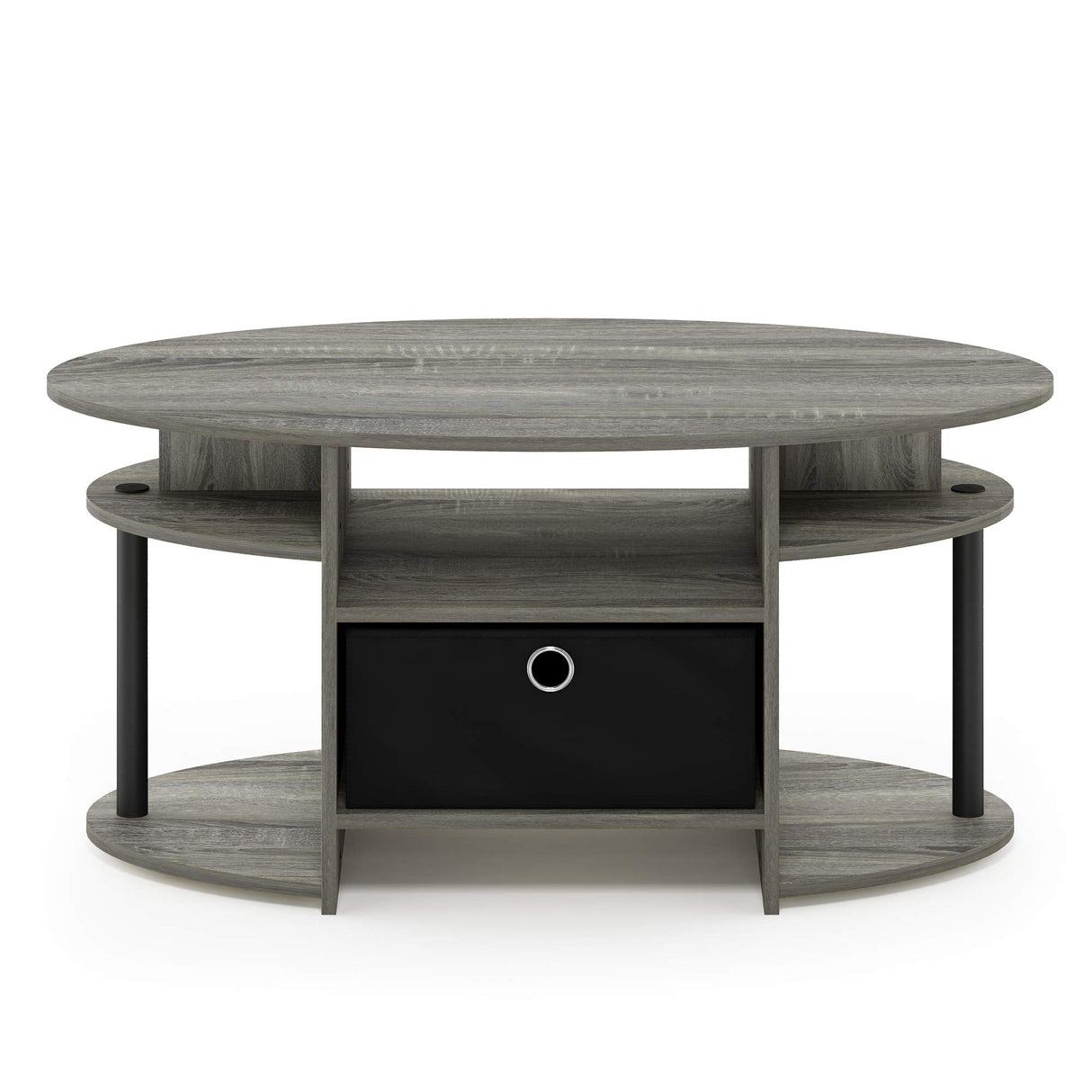 Furinno Jaya Oval Coffee Table, French Oak Grey/Black/Black Furinno