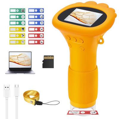 Kids Microscope Handheld, 100X-1200X Zoom HD Digital Microscope for Kids Ages 8-12, Outdoor Bug Insect Discovery Kit,Minilabbies Toy with SD Card & Slides