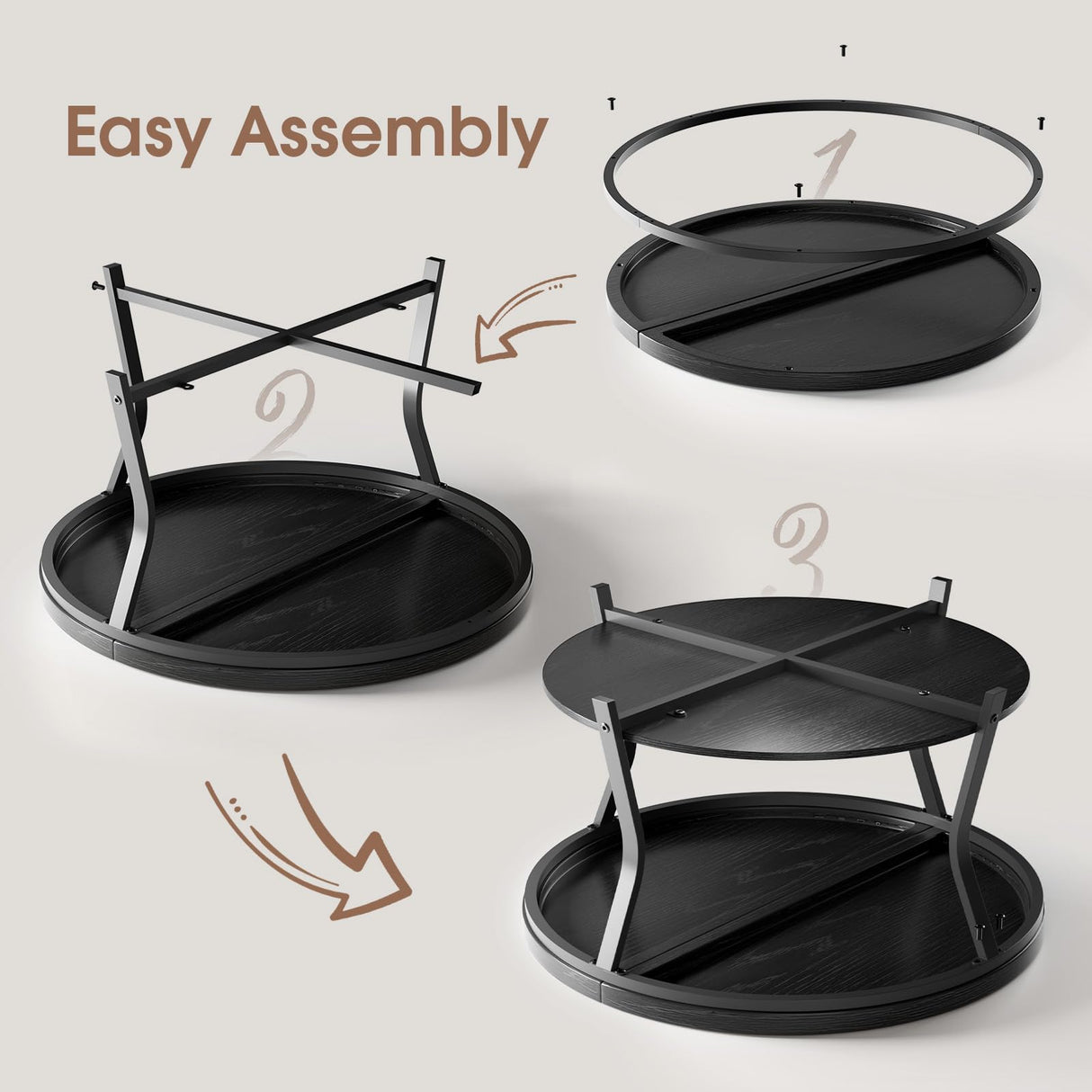 Round Coffee Table, Circle Wood Coffee Tables for Living Room, 2 Tier Industrial Modern Center Table with Thickened Tabletop and Metal Frame, 31.5 inch (Black) AntsandAnts