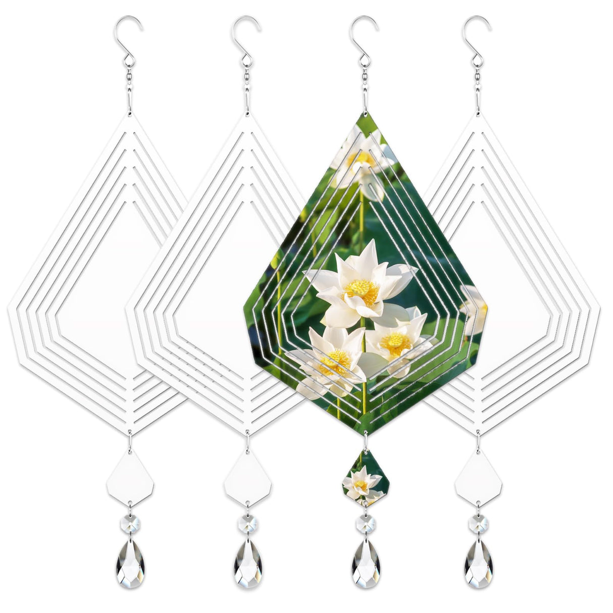 4Pack 11inch Sublimation Wind Spinner Blanks 3D Aluminum Metal Wind Sculpture Kinetic Spinners for Yard and Garden Indoor Art Ornaments Hanging Decoration (Diamond) WindMage