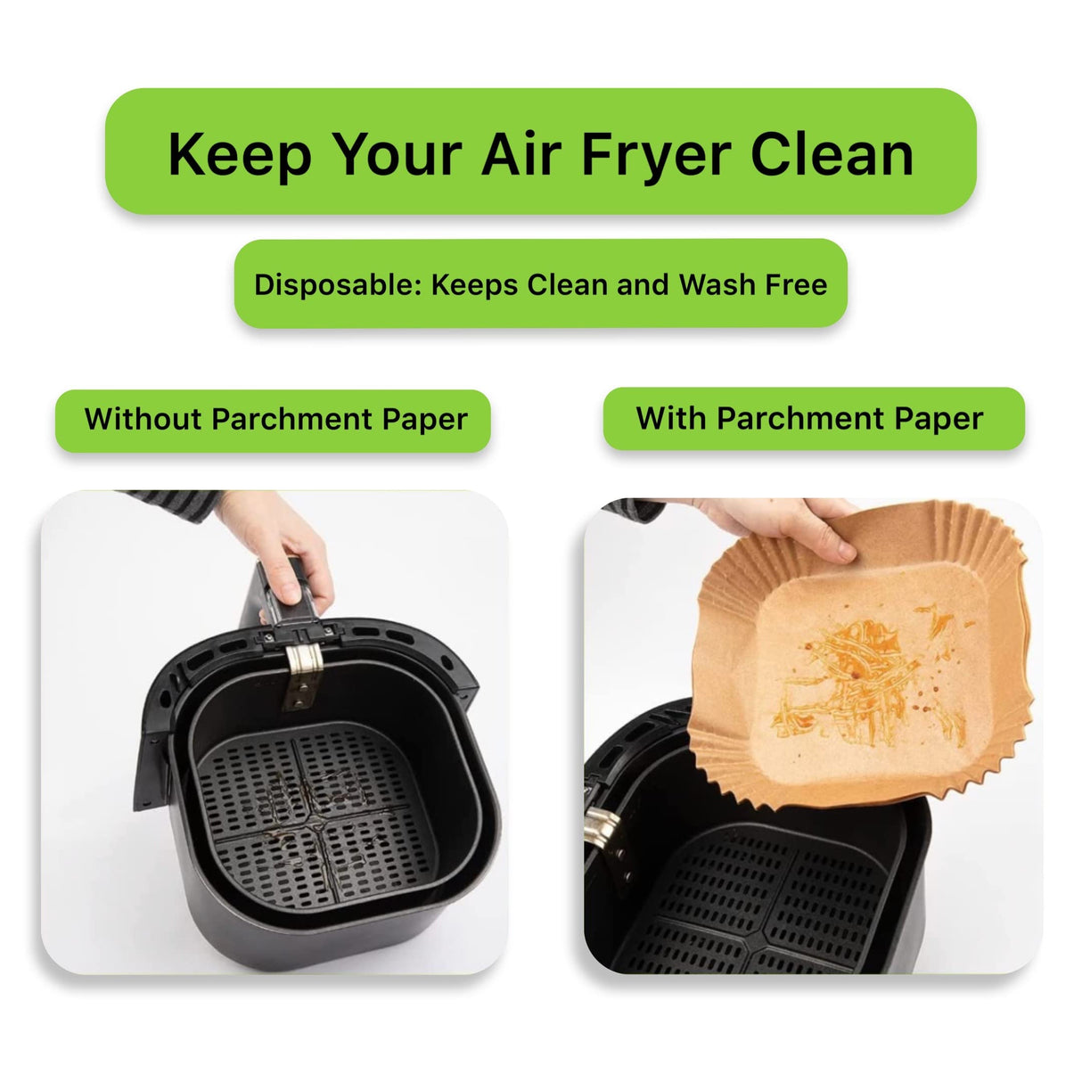 FINECE Air Fryer Liners Square, 100PCS for 5 to 8 Qt Air Fryer Disposable Paper Liner Large, 7.9 inch Unbleached Non-stick Oil-proof Parchment Paper FINECE