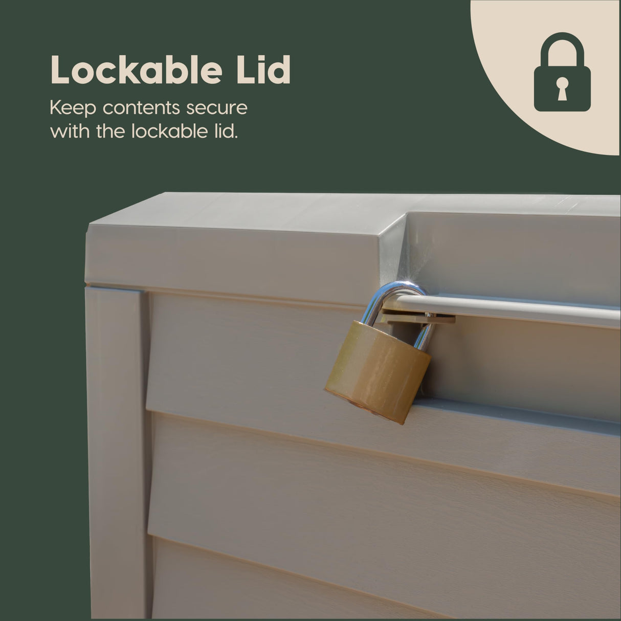 IRIS USA 35-Gallon Outdoor Deck Delivery Storage Box, Lockable & UV-Protected, Weather-Resistant Patio Storage for Cushions, Garden Tools & Packages, Waterproof Resin, Durable & Stylish Design - Beige IRIS