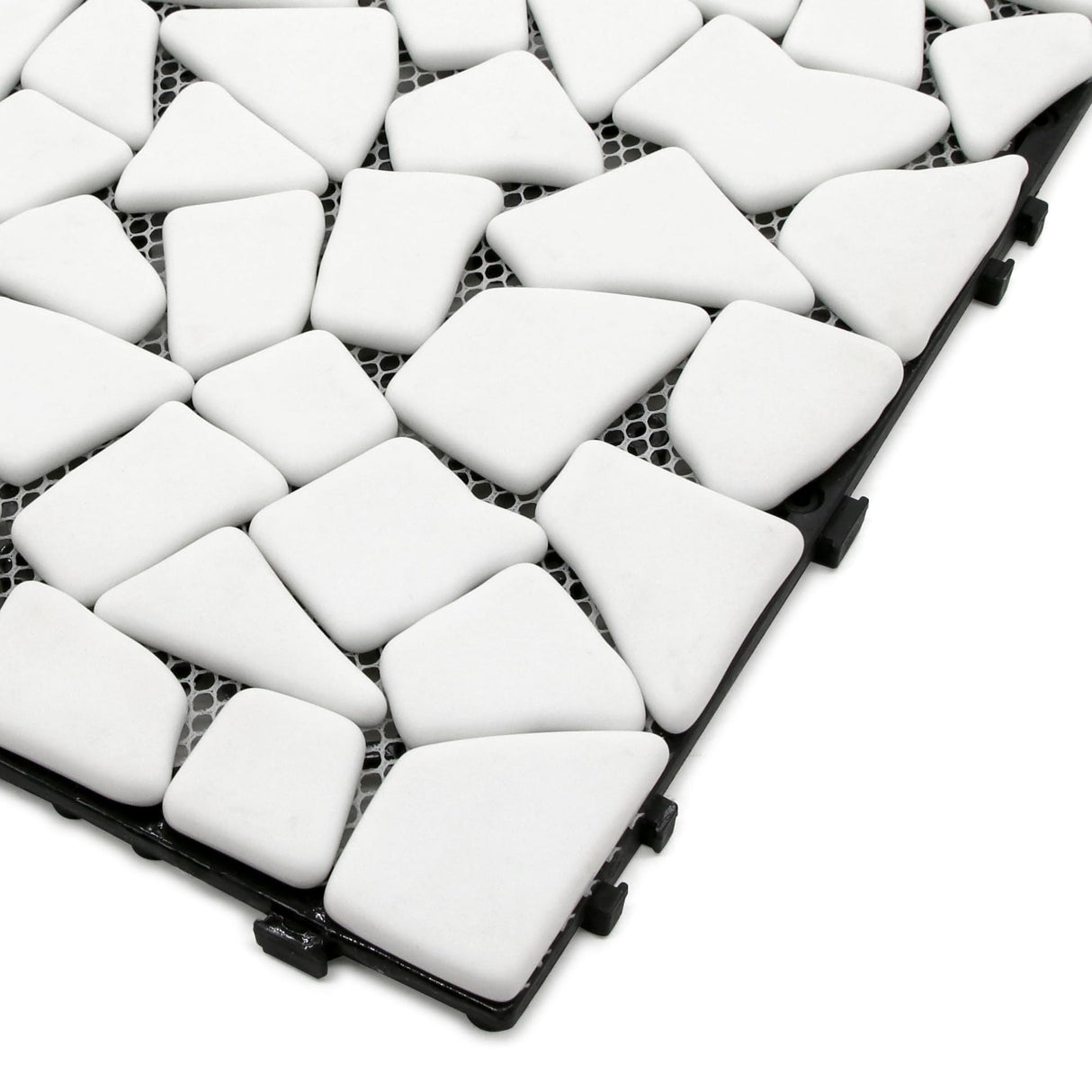 SUNWINGS 4PCS Natural Stone Interlocking Deck Tiles 12"x12" Pebble Waterproof Patio Deck, Outdoor Indoor Floor Decking Tiles for Porch Poolside Balcony Backyard, White sunwings