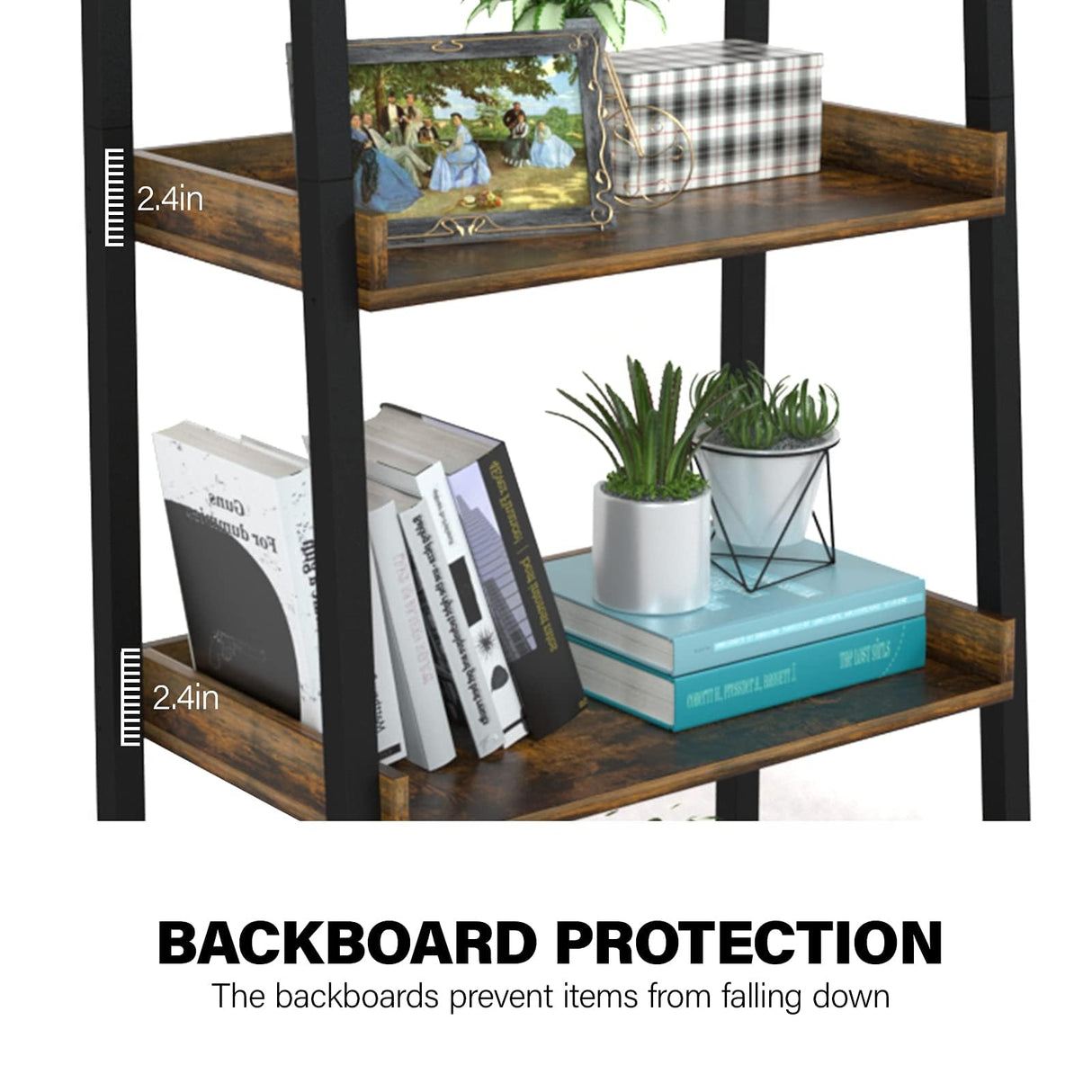 ASTARTH Ladder Shelf-5 Tier Bookshelves w/Open Shelf for Storage, Industrial Bookshelf & Tall Ladder Shelf-Metal Frame for Bedroom, Living Room, Kitchen-67.3'' H, Easy Assembly, Rustic Brown (HD021) ASTARTH