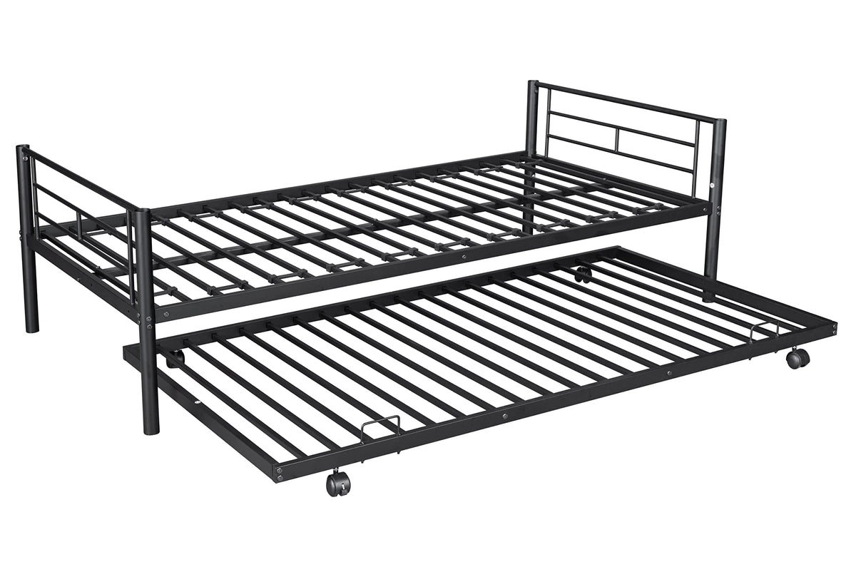 DNYN Twin Triple Bunk Bed with Built-in Ladder,Twin-Over-Twin-Over-Twin Size Metal Bunkbeds w/Safety Guardrails for Kids/Teen/Adults Bedroom,Home Furniture for Dorm,Guest Room, Black DNYN