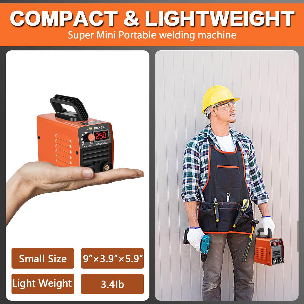 Super Mini Stick Welder Machine,110V 250A ARC Portable MMA Welding Machine for Beginners,Welding Machine with 10pcs Welding Rod Tools,IGBT Inverter Welder,Hot Start Arc Force Anti-stick (Orange) HGNVGZ