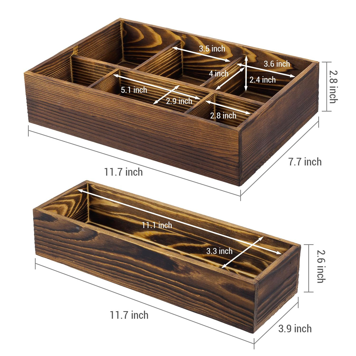 MyGift Counter Storage Organizer, 2 Tier Rustic Burnt Solid Wood Stackable Modular Vanity Countertop Storage Organizer Trays, Decorative Bathroom Makeup Cosmetic Box, 2 Piece Set MyGift
