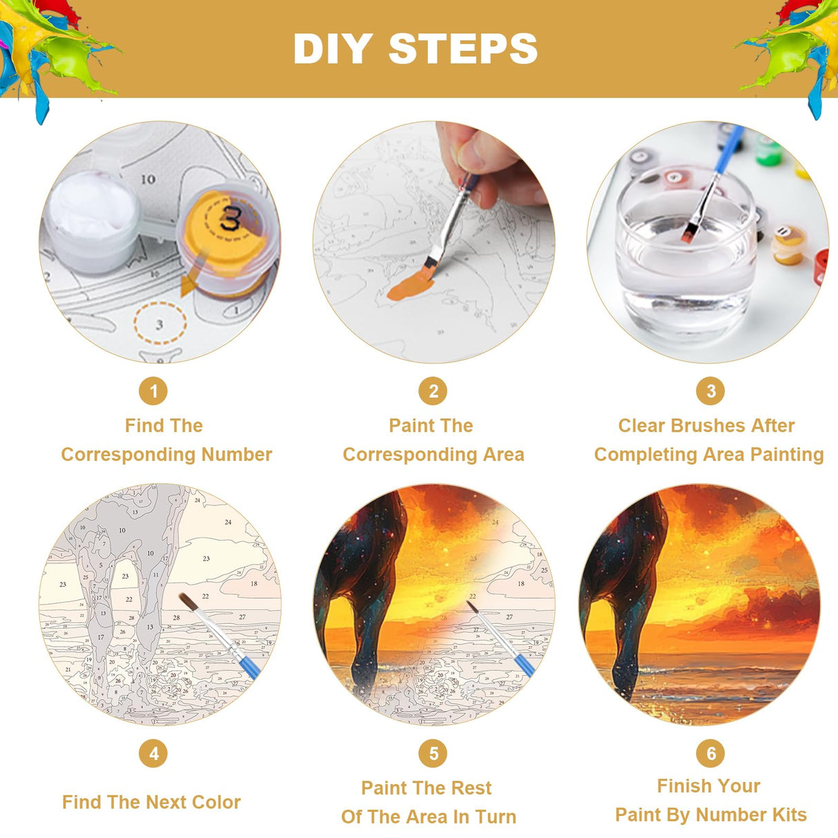 NEWENMO Paint by Numbers Kit for Adults, Horse Paint by Numbers on Canvas Unframed, Horse Paint by Numbers DIY Oil Painting Perfect for Beginner, Craft, Hobbies and Home Wall Decor 16x16 Inch NEWENMO