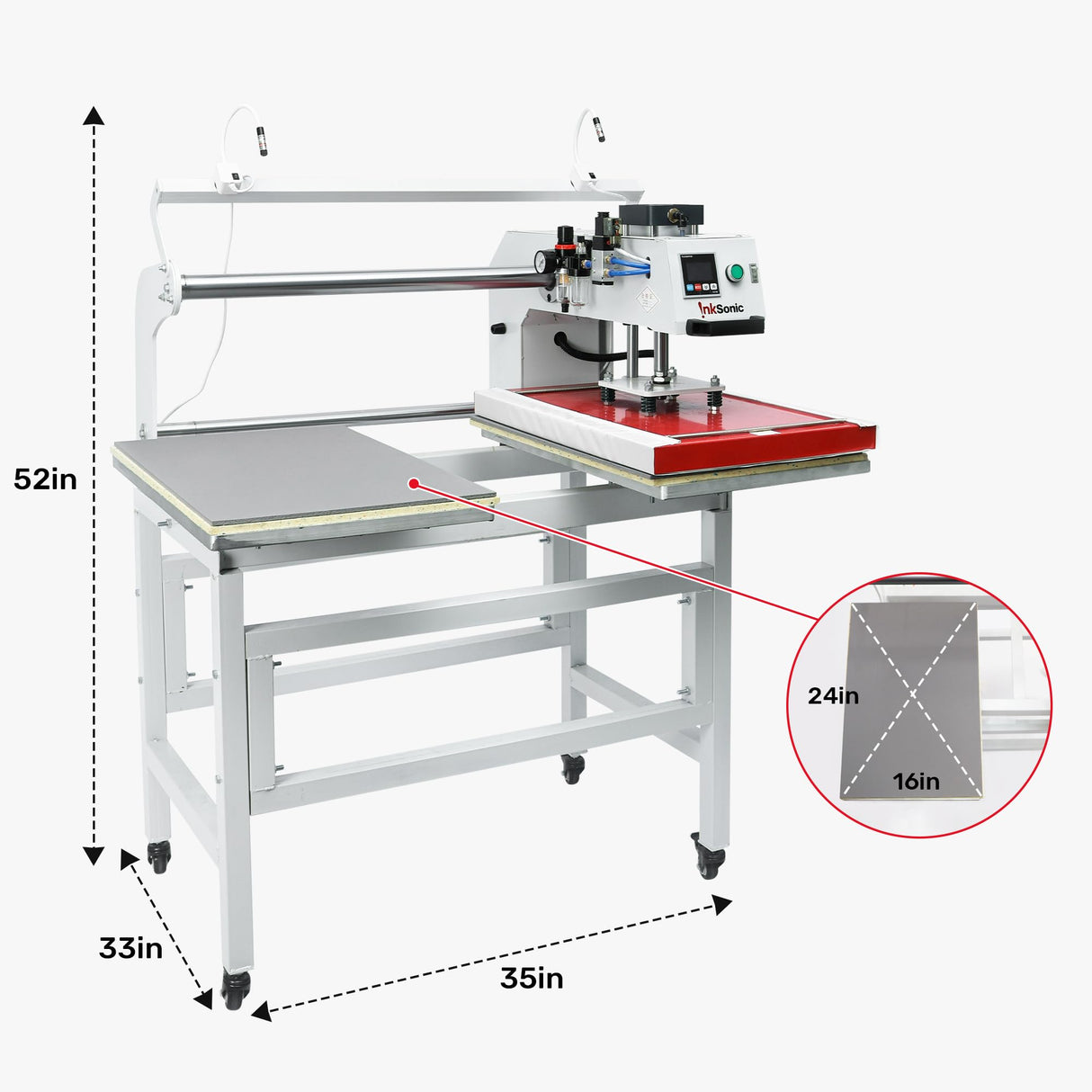 16x24 Dual Platen Heat Press Machine with Pneumatic Sliding System, Automatic Pressing, Auto Press for Sublimation & DTF on Shirts and Fabrics INKSONIC