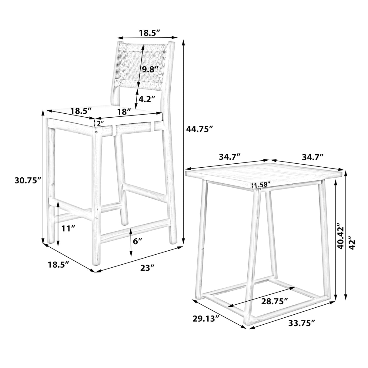Merax 5 Pieces Acacia Wood Outdoor Patio Bar Set with Modern Boho Bar Height Chair Bar Table, 4 Bar Chairs with Soft Seat Cushions, Rattan Dining Bar Set for Garden, Backyard, Poolside and Balcony Merax