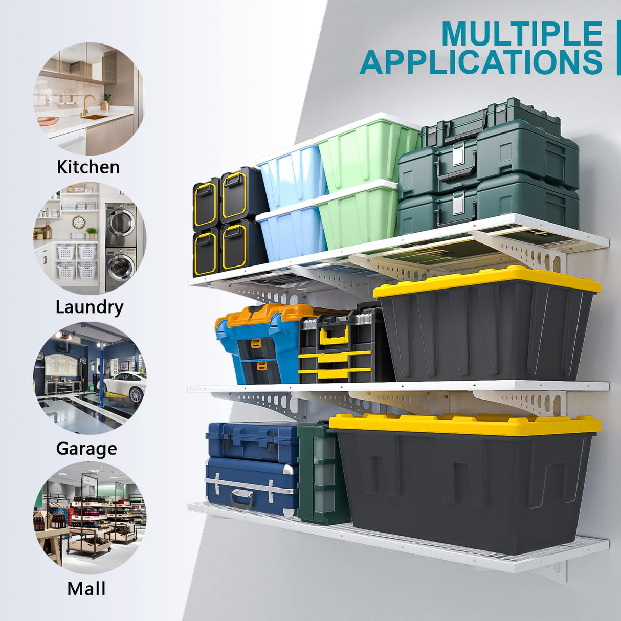 Dtrik Garage Storage Shelving Wall Mounted, 2 Pack 2x3ft, Loads 500 lbs Heavy Duty Sturdy Wall Shelves, Strong Garage Organiser, Storage Racks Units, White Metal Floating Adjustable Wall System Shelf Dtrik