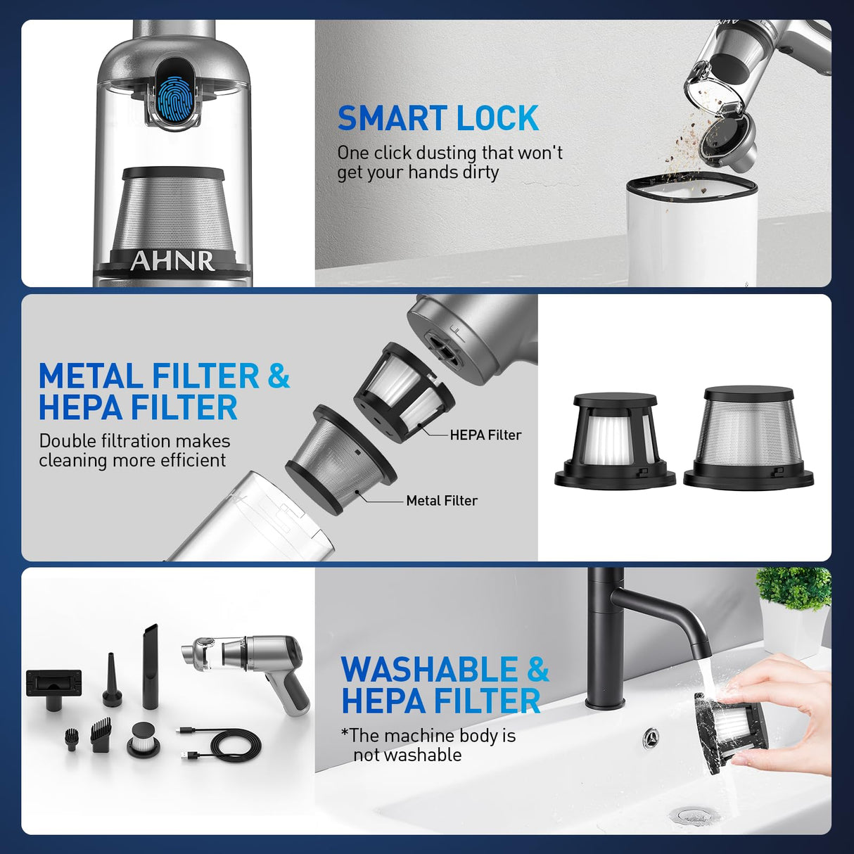 AHNR Handheld Car Vacuum Cleaner Cordless with Brushless Motor, 20000PA High Power Vacuum Cleaner & Air Duster, 3 in 1 Keyboard Portable Vacuum Cleaner, Mini Hand Held Vacuum Cleaner for Car Home AHNR