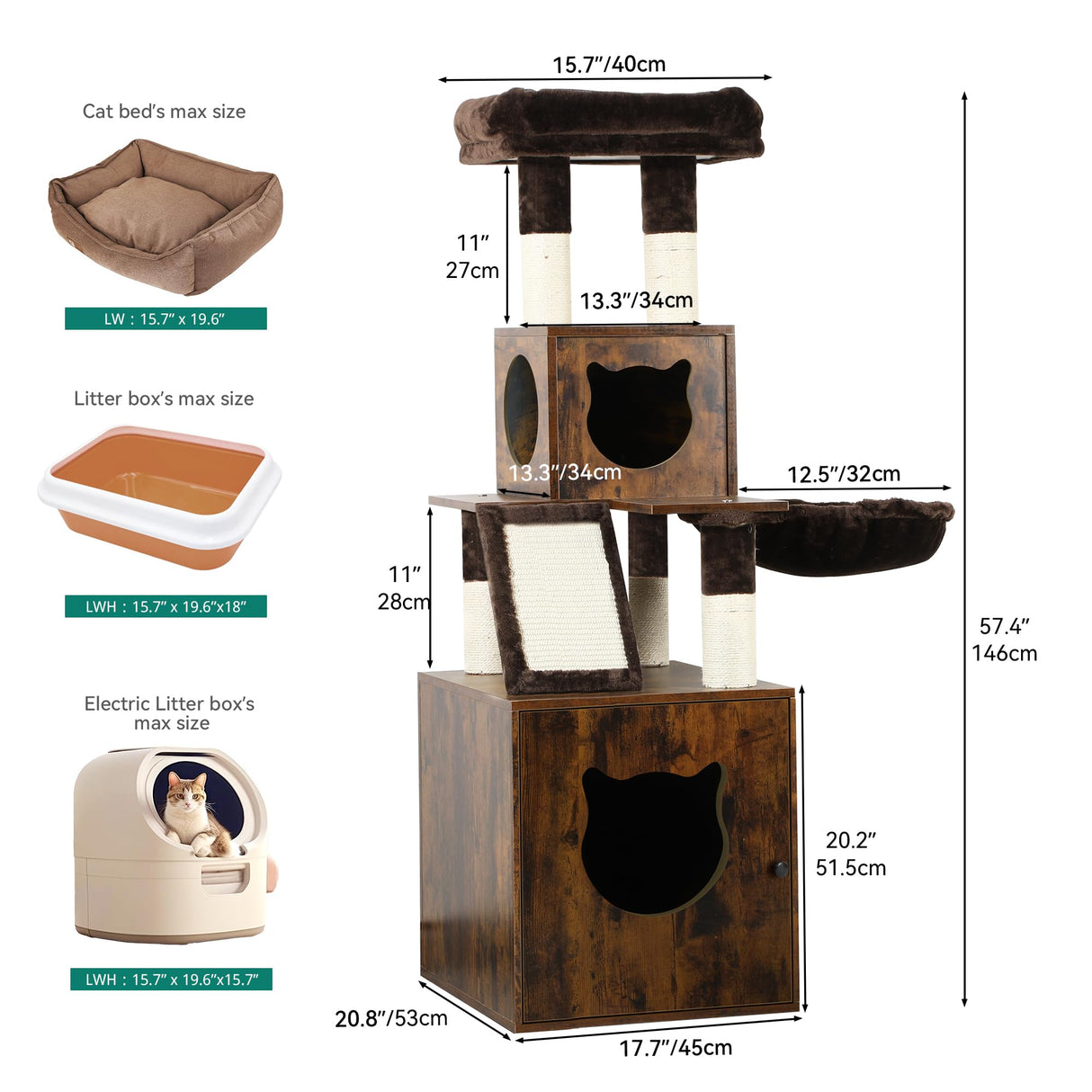YITAHOME Modern Cat Tree with Litter Box Enclosure, Combo Endtable and Large Cat Tower with Basket, 4-in-1 Litter Box Furniture Hidden and Scratching Post for Large Cats YITAHOME