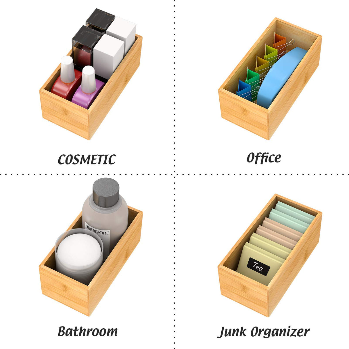 Bamboo Drawer Organizer Utensil Holder for Kitchen, Small Wood Silverware Storage Organizer, Stackable Box Tray for Cutlery, Flatware, Bathroom Caddy for Makeup, Perfume, Jewelry, 6x3x2.5 Inch Bambloom