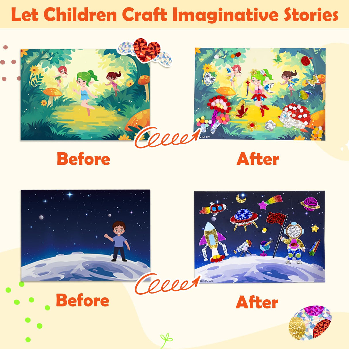 PARTYWIND Foil & Pom poms Art Fun Kit for Kids Ages 4-8 - Unicorns, Princesses, and Ocean DIY Arts & Crafts Supplies, Quiet Time Travel Toys, Birthday Gifts for Girls & Boys Ages 4 5 6 7 8 9 10 11 12 PARTYWIND