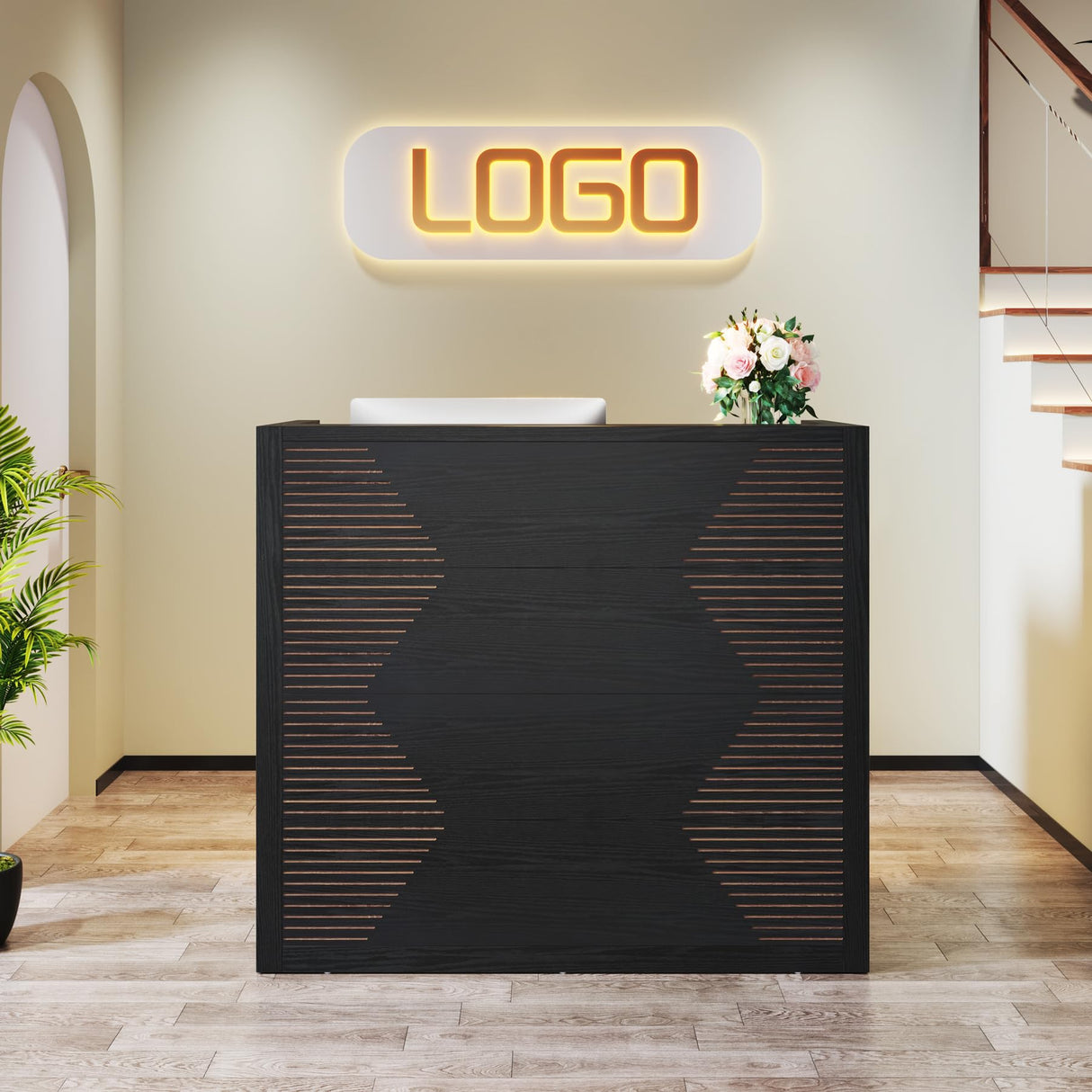 Tribesigns Reception Desk, Modern Front Desk with Counter, 47 Inch Small Retail Counter for Checkout, Lobby, Salon, Small Office, Reception Area (Black, 47.2" W x 19.7" D x 43.3" H) Tribesigns
