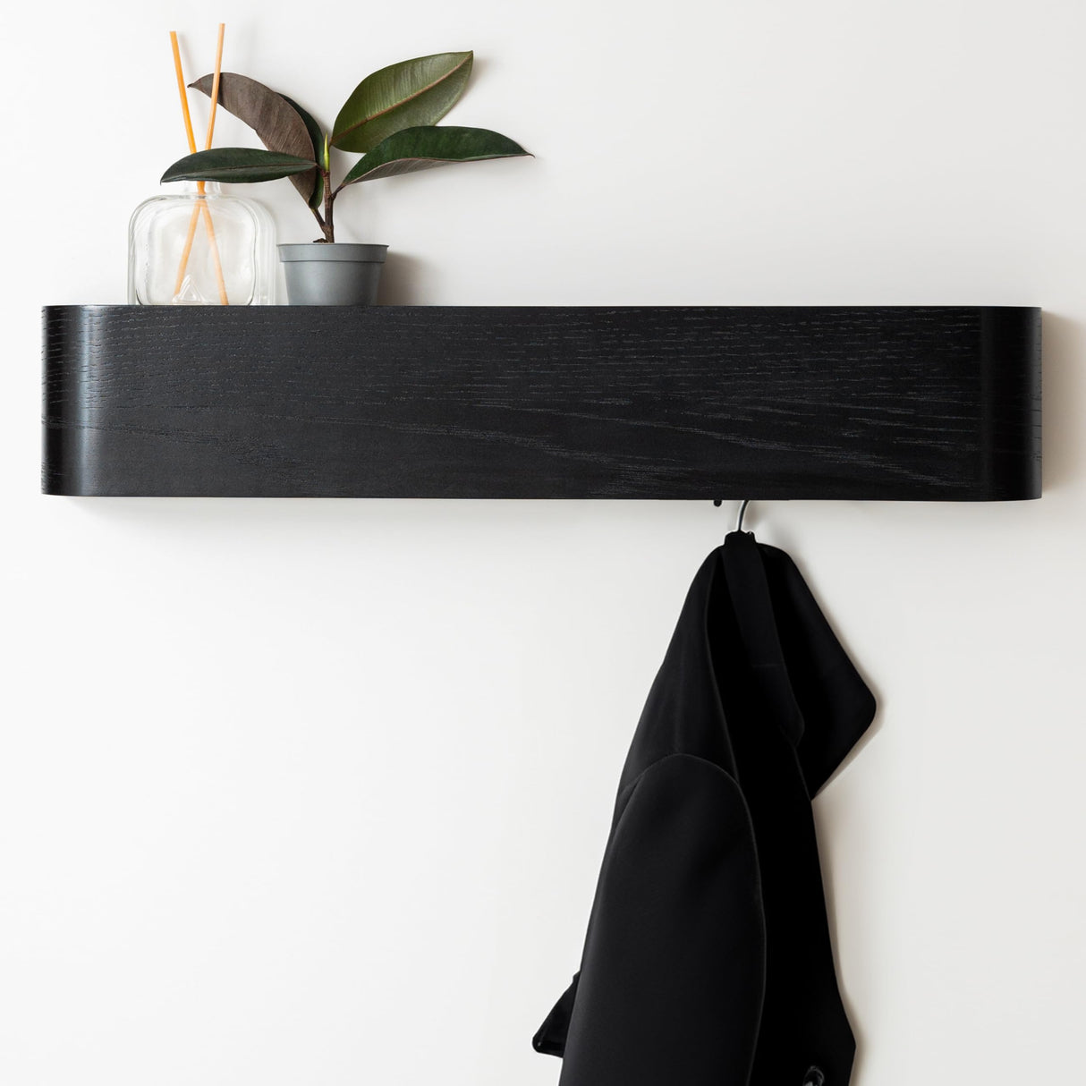 Kazai Wall-Mounted Coat Rack 'Toke' | Modern Design Coat Hanger with Hidden Wall Hooks | Solid Wood Veneer Panel | Oak, Black Kazai.