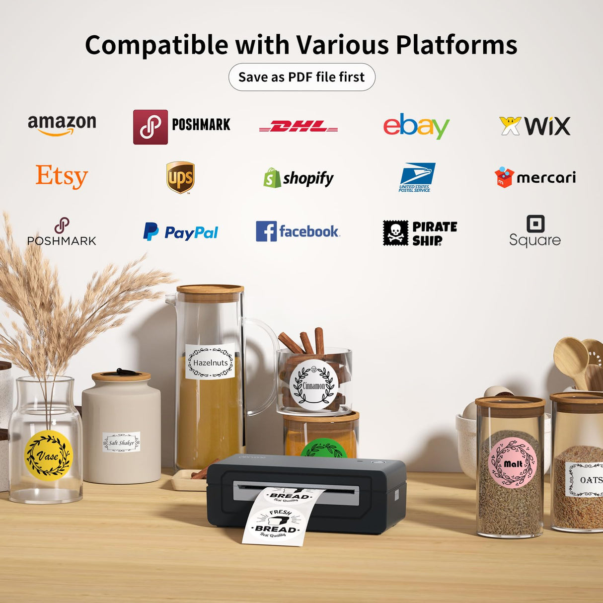 Gloryang Bluetooth Thermal Shipping Label Printer, 4X6 Inkless Label Printer for iOS, Android, Laptop, Wireless Printer for Small Business, Compatible with Amazon, UPS, Shopify, Black Gloryang