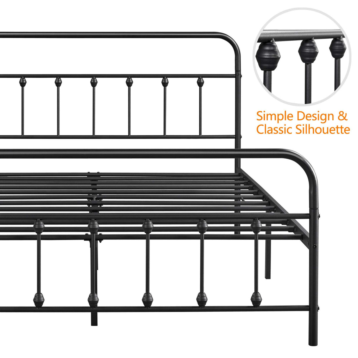 Topeakmart Victorian Style Queen Size Metal Bed Frame with Headboard and Under Bed Storage Topeakmart