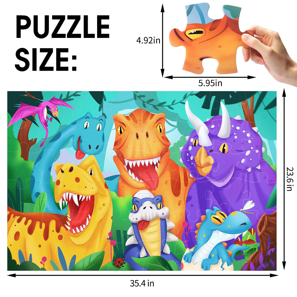 Jumbo Floor Puzzle for Kids Dinosaur Jigsaw Large Puzzles 48 Piece Ages 3-6 for Toddler Children Learning Preschool Educational Intellectual Development Toys 4-8 Years Old Easter Gift for Boy and Girl IFLOVE