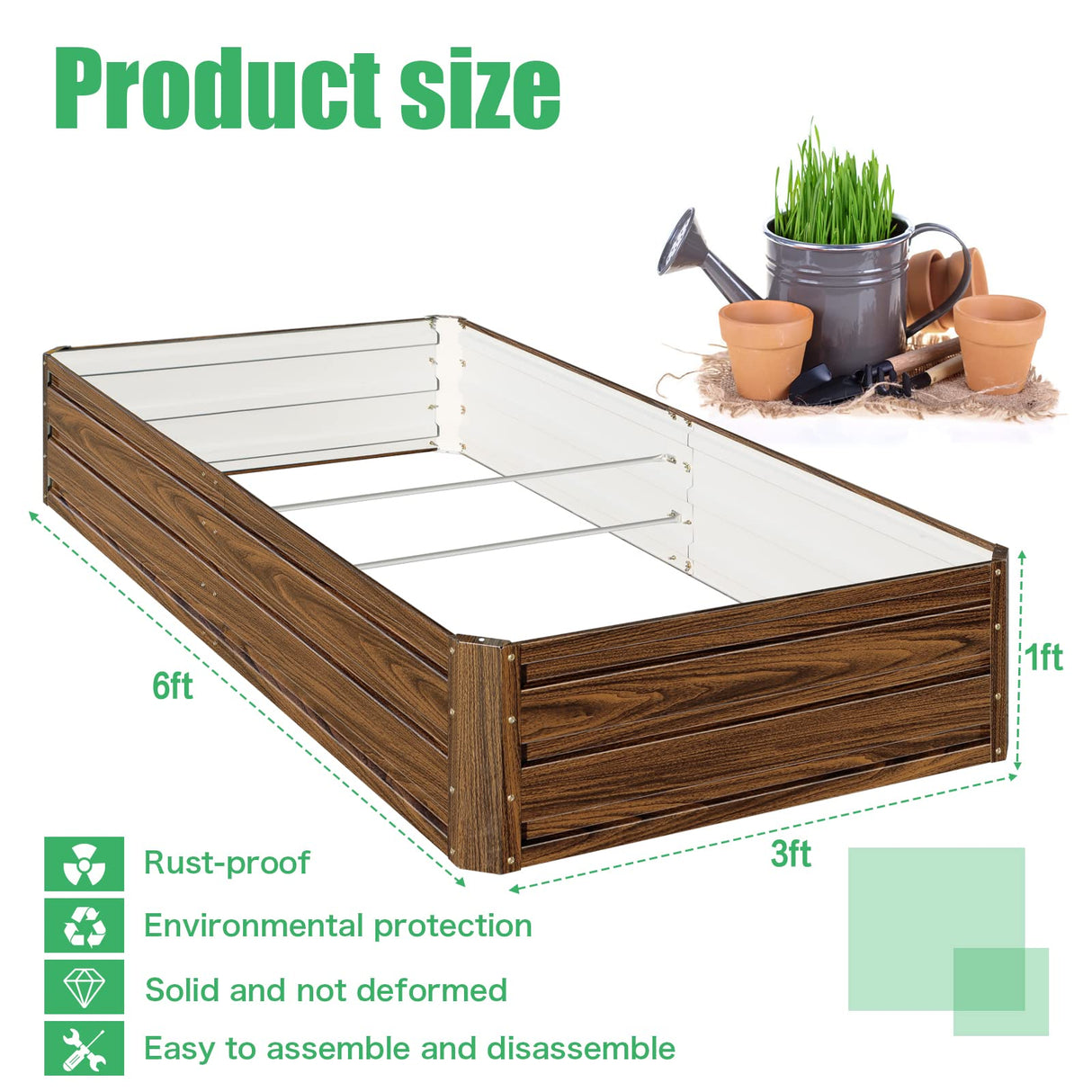 SnugNiture Galvanized Raised Garden Bed 6x3x1FT Outdoor Large Metal Planter Box Steel Kit for Planting Vegetables, Flowers SnugNiture