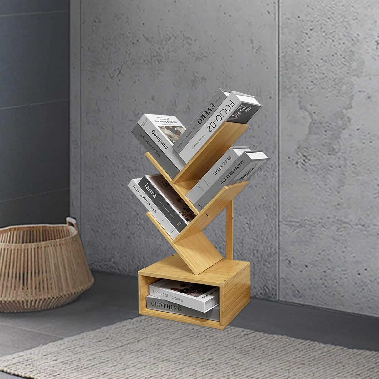 Bamboo 4 Tree Bookshelf Small Bookcase Free Standing Wood Bookcase for Narrow Space Modern Book Storage Rack for Books/Movies/CDs Narrow Display Rack for Living Room Home Office (Bamboo, 4-Tier) Sholramo