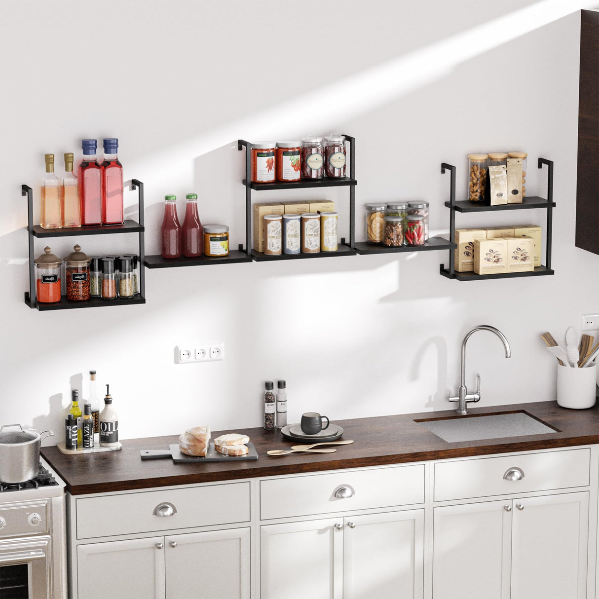 DEMEGA Wall Mounted Bookshelves, 80″ Floating Shelves for Wall, 8-Tier Wooden Hanging Bookshelf, Easy Installation Book Organizer for Home Office, Living Room, and Bedroom DEMEGA