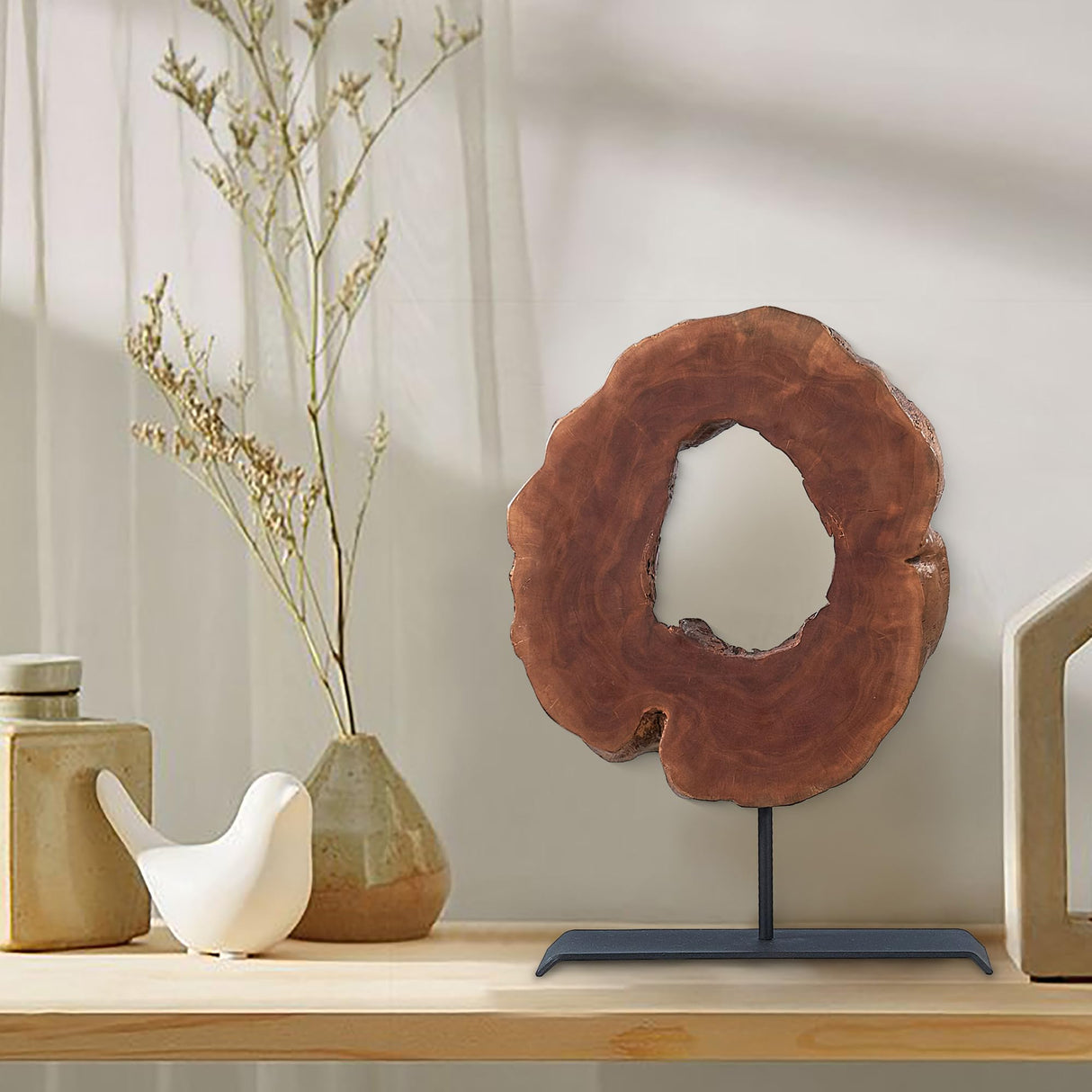 Warmaxx Wood Slice Statues on Stand Object 13.6" x 17.6" x 1.9" Handmade Solid Lychee Sculpture Tabletop Farmhouse Decoration Desk Decor for Home Living Room Office Warmaxx