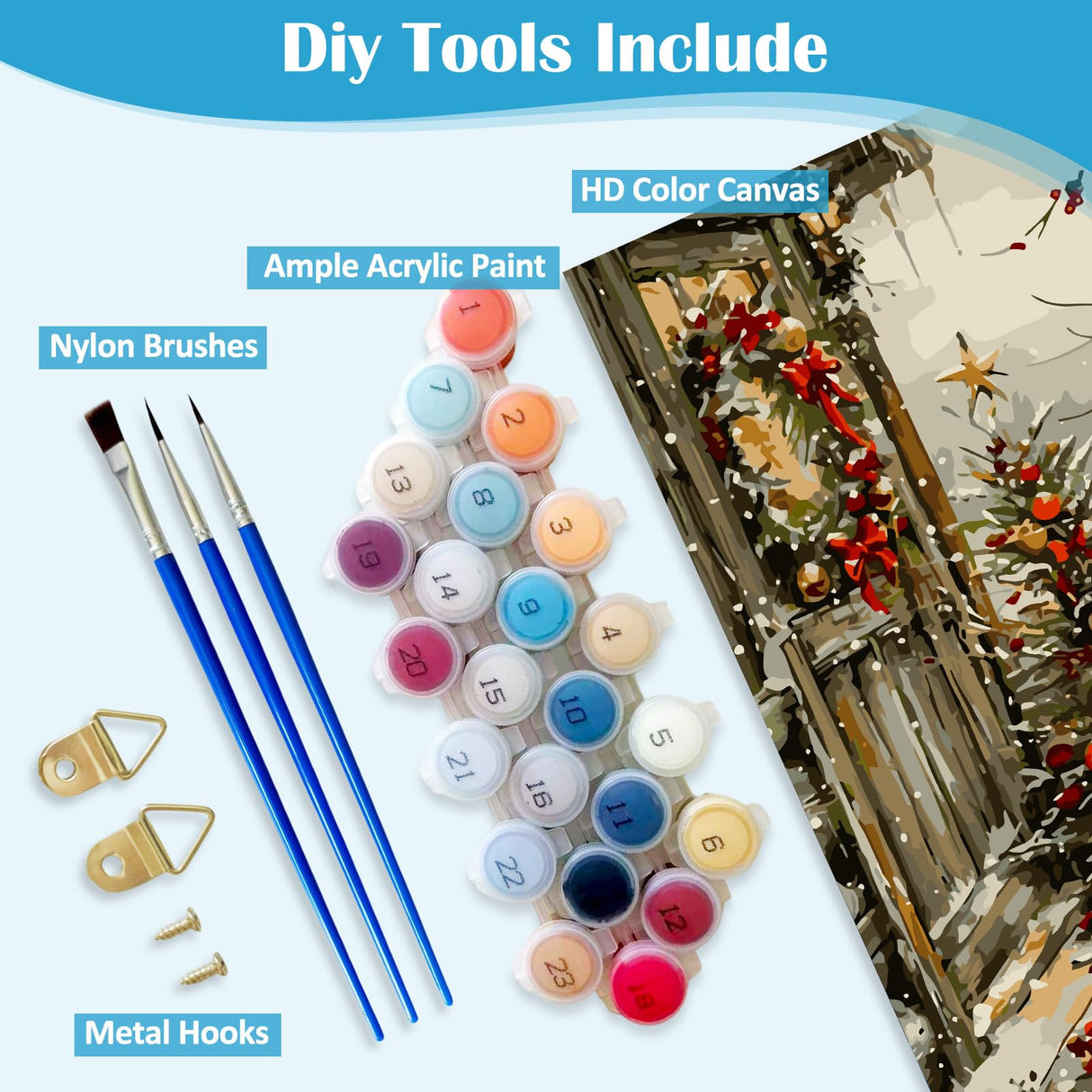 LKHMVCA Christmas Tree House Bird Paint by Numbers for Adults, DIY Winter Paint by Numbers Kits for Adults Beginners Without Frame, Acrylic Paint Canvas Painting Kits Art for Home Decor 16x20 Inch LKHMVCA